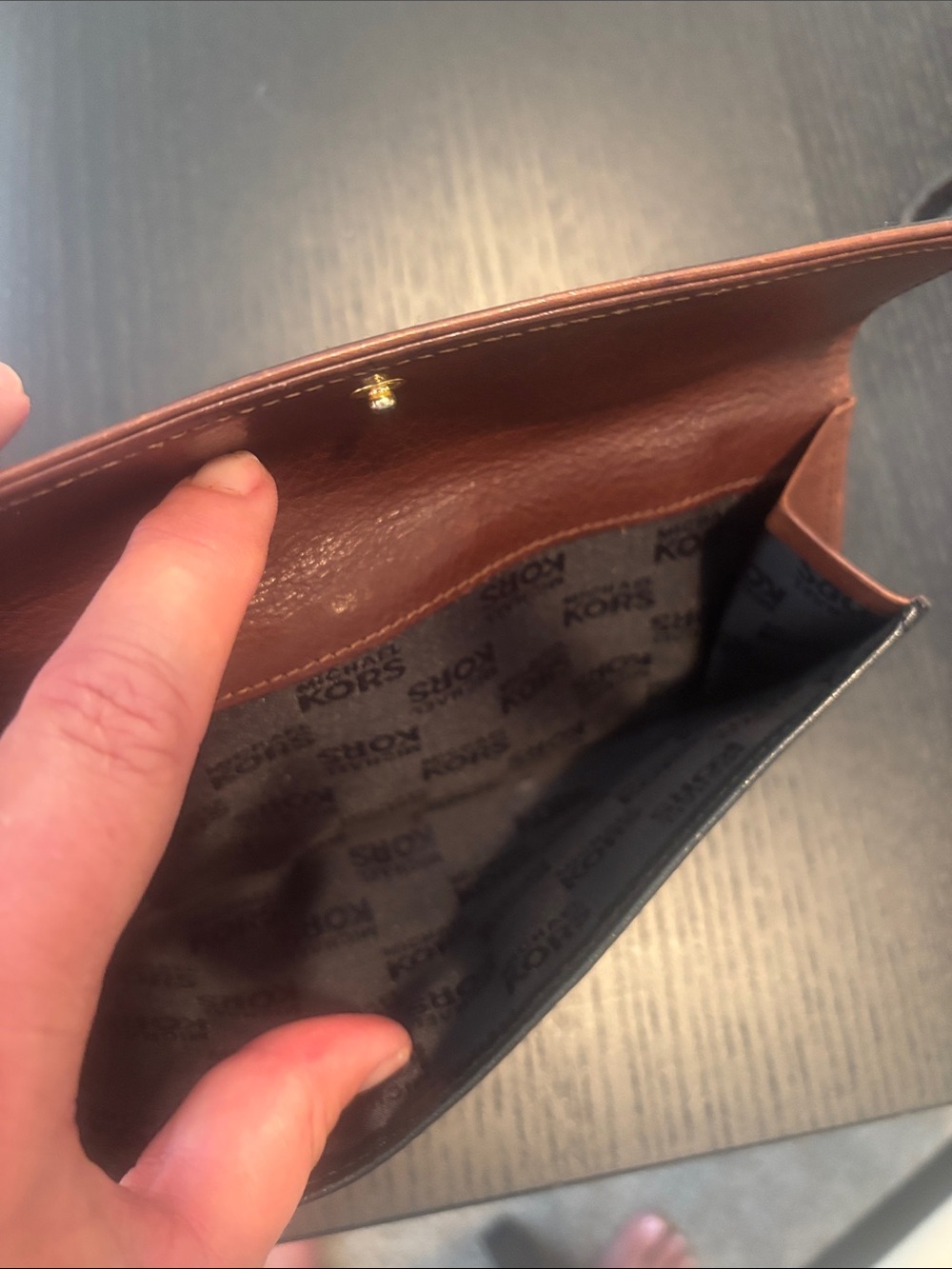 Michael Kors Black Leather Continental Wallet with Brown Snap Tab - Picture 5 of 7